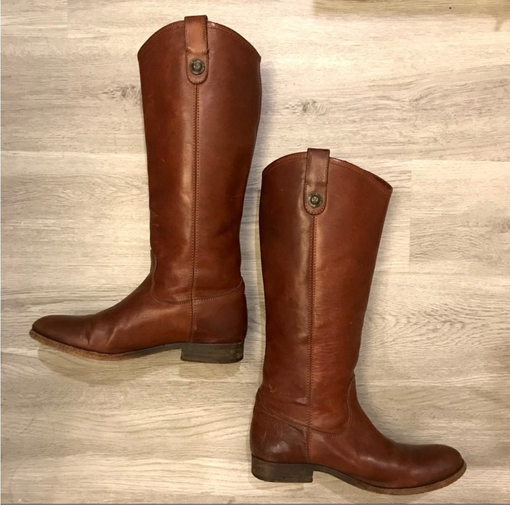 Frye Melissa Button Cognac Leather Knee High Boot